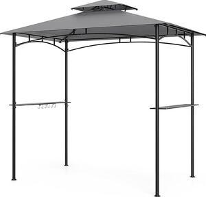 Gazebo per barbecue da 242 x 150 cm con doppio tetto, gazebo per barbecue con 2 ripiani, 6 ganci e struttura in metallo per esterni