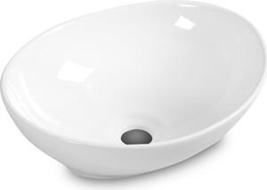 Lavabo in Vetroceramica, lavabo da appoggio rotondo, 41 x 33,5 x 14 cm, lavabo da bagno