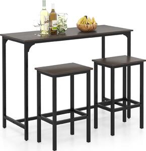 Set da cucina a 3 pezzi con tavolo da bar, tavolo da cucina in stile industriale e 2 sgabelli con poggiapiedi, tavolo da bistrot rettangolare e sedie, grigio + nero