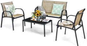 4 TLG. Set di mobili da giardino, set di mobili da giardino con tavolino e panca da giardino e 2 sedie da pranzo, set di mobili da balcone in textilene per 4 persone, marrone