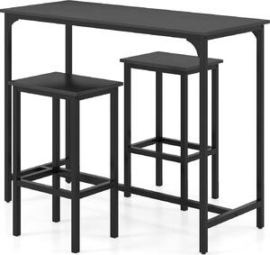 Set da bar composto da tavolo e sgabelli, tavolo da bar rettangolare da 120 cm con 2 sgabelli, set da tavolo ad altezza bancone con struttura in metallo e poggiapiedi, nero