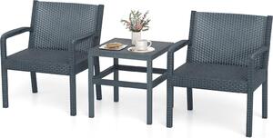 Set di mobili da giardino 3 pezzi, mobili da patio con 2 poltrone in rattan e tavolino quadrato, sedute ergonomiche in stile moderno, grigio
