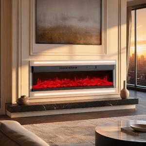 INONEFT Caminetto elettrico da 60" con effetto fuoco 3D LED realistico – Caminetto elettrico da parete con riscaldamento e effetto camino, controllo tramite app, effetto crepitio e timer, colore bianco