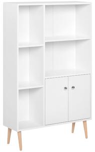 Homcom Libreria Moderna con Piedini in Legno di Pino, Mobile Portaoggetti Scaffale Cubo Porta Libri CD Bianco 80 x 23.5 x 118cm|Aosom Italy