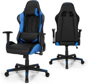 Sedia da gioco, sedia girevole con comfort regolabile, poggiatesta e lombare, comoda sedia per computer, materiale in cotone di alta qualità, portata 150 kg, 3 colori (blu)