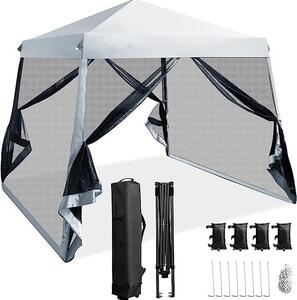 Gazebo pop-up 3 x 3 m con zanzariera e 3 livelli di regolazione in altezza, gazebo da giardino con struttura in metallo, pannelli laterali rimovibili e borsa per il trasporto, tenda per feste con protezione UV per festival e feste (grigio)