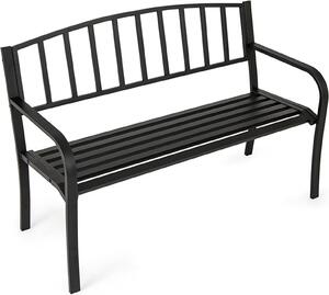 Panca da giardino in metallo per esterni con schienale a doghe e braccioli curvi, portata 300 kg, panca per 2-3 persone