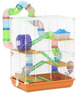 PawHut Gabbia per Criceti a 5 Livelli con Tubi, Ruota, Scale, Casetta e Bottiglia, 46x30x58 cm, Arancione | Aosom Italy