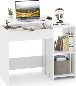 Scrivania per computer con funzione di sollevamento, scrivania da studio con 1 scomparto nascosto e 2 scomparti aperti, postazione di lavoro, 100 x 49 x 75 cm, bianco