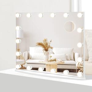 Specchio Hollywood con illuminazione a 18 LED, specchio per il trucco con lente di ingrandimento 3x, specchio cosmetico dimmerabile con touchscreen e 3 tonalità di luce