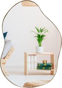 Specchio da parete dalla forma asimmetrica, moderno specchio da trucco con superficie riflettente ad alta definizione e cornice robusta, specchio decorativo con 2 opzioni di fissaggio, dorato