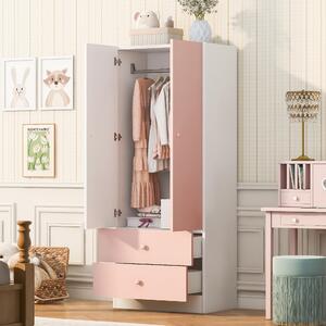 Armadio Merax con 2 cassetti e asta appendiabiti, armadio per bambini, design a blocchi di colore, mobile contenitore per camera da letto o cabina armadio, rosa