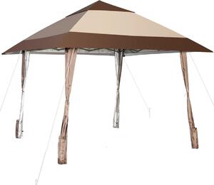 Gazebo pop-up 4x4 m, gazebo pieghevole portatile con 8 picchetti, 4 corde, 1 borsa per il trasporto e 4 tasche laterali, gazebo per feste regolabile in altezza con protezione UV e fori di ventilazione, marrone