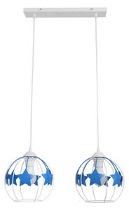 Lampadario a sospensione per bambini STARS 2xE27/15W/230V blu/bianco