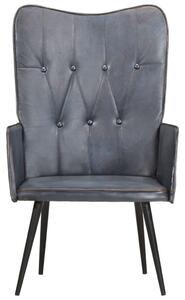 Poltrona Wingback Grigia in Vera Pelle