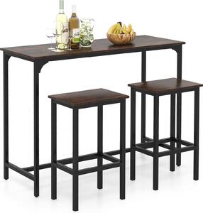 Set tavolo e sedie da bar, tavolo da pub rettangolare da 120 cm con 2 sgabelli, set da tavolo ad altezza bar con struttura in metallo e poggiapiedi, caffè