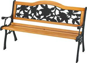Panchina da giardino a 3 posti, panchina in stile retrò con seduta a doghe e braccioli ricurvi e robusta struttura in metallo fuso, panchina decorativa con schienale