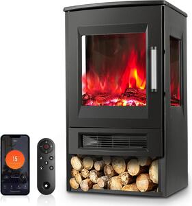 Camino elettrico Izrielar, 900W/1800W, modello da pavimento – nero. Stufa elettrica con effetto camino panoramico su tre lati – effetto fiamma LED