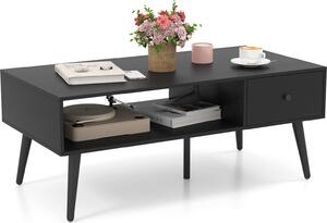 Tavolino da salotto, tavolino da divano con 1 cassetto e 1 vano aperto, mobile TV basso con 4 gambe in pino, 109 x 55 x 44,5 cm