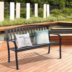 Panchina da giardino a 3 posti in metallo, panchina in acciaio con portata fino a 280 kg, panchina con schienale e braccioli, arredo da giardino per giardino, parco e terrazza, 127 x 60 x 87 cm