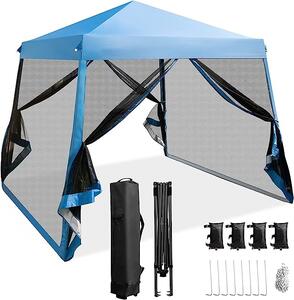 Gazebo pop-up 3 x 3 m con zanzariera e 3 livelli di regolazione in altezza, gazebo da giardino con struttura in metallo, pannelli laterali rimovibili e borsa per il trasporto, tenda per feste con protezione UV per festival e feste (blu)