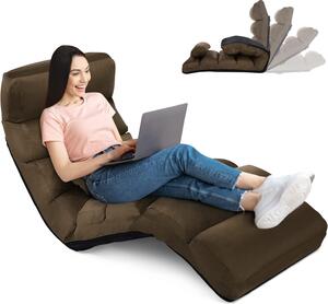 Sdraio relax regolabile in 5 posizioni, sedia pieghevole con cuscino, poltrona reclinabile con funzione letto, portata massima 120 kg, poltrona relax (marrone)
