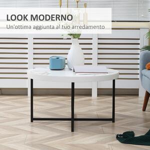 HOMCOM Tavolino da Caffè Rotondo con Piano Effetto Marmo in MDF e Gambe in Metallo, Φ80x45 cm, Bianco
