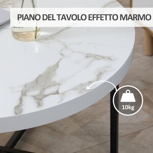 HOMCOM Tavolino da Caffè Rotondo con Piano Effetto Marmo in MDF e Gambe in Metallo, Φ80x45 cm, Bianco