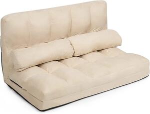 Divano letto pieghevole, poltrona letto con schienale regolabile in 6 posizioni, divano da terra con 2 cuscini inclusi, divano letto con portata massima di 150 kg, per soggiorno e camera da letto (beige)
