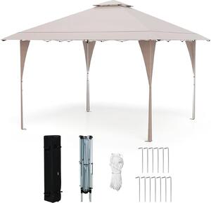 Gazebo da giardino pop-up da 395 x 395 cm, gazebo pieghevole con telo parasole, robusti pali in metallo e tettoia ventilata, che offre ombra