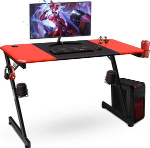 Scrivania per computer a forma di Z 120x60 cm, scrivania da gaming con portabicchieri / gancio per cuffie / 2 supporti per altoparlanti, scrivania per casa e ufficio (nera)