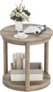 Tavolino rotondo, tavolo a 2 livelli con gambe in legno di gomma e piedini di protezione, tavolino in legno, tavolino laterale, tavolo da divano rustico, 60,5 x 61 cm, grigio