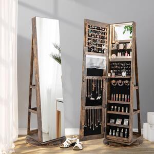 Mobile porta gioielli girevole con specchio a figura intera, mobile da trucco indipendente con specchio interno e illuminazione a LED a 3 colori, mobile a specchio chiudibile a chiave