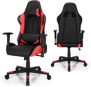 Sedia da gioco, sedia girevole con comfort regolabile, poggiatesta e lombare, comoda sedia per computer, materiale in cotone di alta qualità, portata 150 kg, 3 colori (rosso)