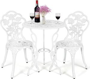 Set da bistrot in 3 pezzi, tavolo da bistrot con 2 sedie, alluminio, set da giardino e da balcone in stile antico, rotondo, set da giardino e da balcone, bianco
