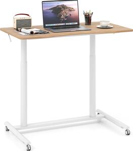 Scrivania mobile, scrivania regolabile in altezza con rotelle bloccabili e struttura in metallo, scrivania per computer portatili, natura