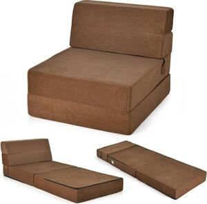 Materasso pieghevole per ospiti, materasso pieghevole in schiuma da 15 cm di spessore, materasso pieghevole 3 in 1 con funzione letto, materasso da viaggio con rivestimento lavabile, poltrona letto per campeggio e viaggi, 190x71x15 cm (marrone)
