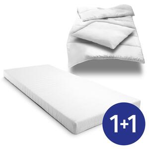 Materasso in schiuma comfort K10 90 x 200 cm, altezza 10 cm, grado di rigidità H3 + set da letto in microfibra CloudComfort Basic 135 x 200 cm + 80 x 80 cm