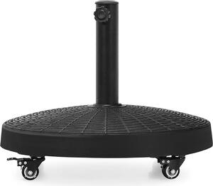 Supporto per ombrellone con rotelle, base rotonda in resina effetto rattan, supporto per ombrellone con asta da Ø38/48 mm, supporto per ombrellone da mercato, nero