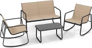 4 TLG. Set da salotto per mobili da giardino, set da salotto per giardino con tavolino e panca da giardino e 2 sedie a dondolo, con dolce movimento a dondolo, (marrone)
