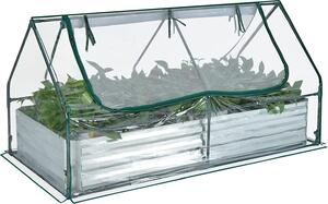 Serra con semenzaio, serra in plastica con fioriera in metallo, serra con 2 finestre avvolgibili e telaio in metallo, aiuola senza base, per fiori ed erbe aromatiche, 180x90x91 cm