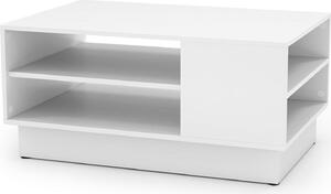 Tavolino a due ripiani, tavolino da salotto moderno con ripiano a due livelli, ampio piano d'appoggio e base incassata, tavolino rettangolare, bianco