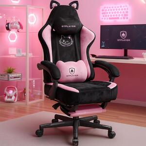 GTPLAYER Simpatica sedia da gioco con tessuto in velluto, sedia da gioco, sedia da ufficio ergonomica sedia da gioco con orecchie di gatto, memory foam e poggiapiedi, 150kg