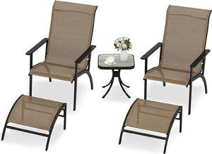 Set di mobili da giardino composto da 5 pezzi, sedie Adirondack ergonomiche con poggiapiedi salvaspazio e tavolino, set da conversazione con struttura in metallo, marrone
