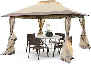 3.padiglione 6x3,6 m, padiglione da giardino impermeabile e protetto dal sole, tenda a padiglione a doppio tetto resistente alle intemperie con pareti in rete, sacca a rullo, sacchetto di sabbia, corda