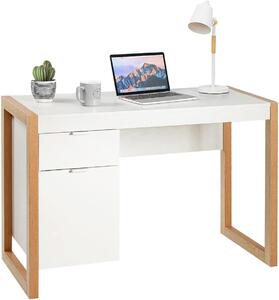 Scrivania per computer in MDF con 2 cassetti, scrivania per camera da letto, ufficio, casa, stile moderno, 112,5 x 50 x 75 cm, bianca
