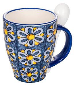 Tazza mug in ceramica 287 ml per colazione con cucchiaino e decoro mediterraneo Infinito Elba