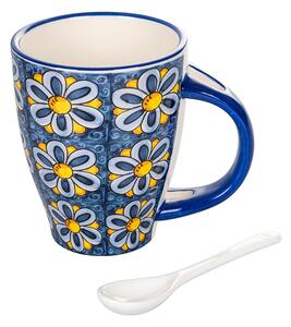 Tazza mug in ceramica 287 ml per colazione con cucchiaino e decoro mediterraneo Infinito Elba