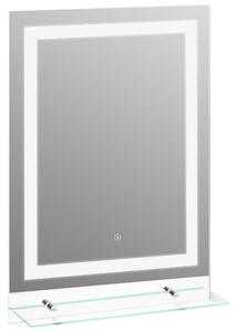 Kleankin specchio con led specchi per bagno tocco con ripiano moderno per bagno trucco in alluminio argente 70x50cm