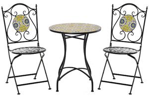 Outsunny Set Tavolo e Sedie da Giardino 3 Pezzi, Mobili da Esterno Pieghevoli in Metallo con Maioliche Colorate, Multicolore